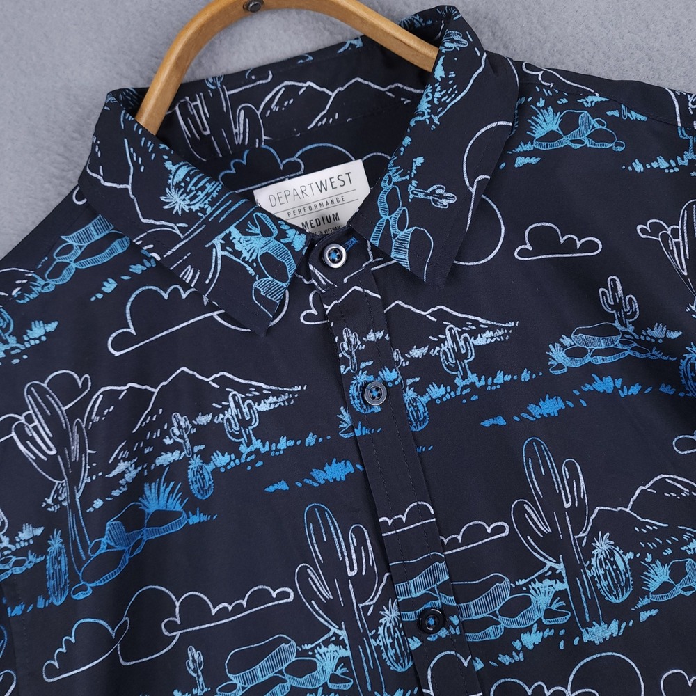 Departwest Performance Shirt Mens M Black Blue Cactus Desert Western Streetwear
